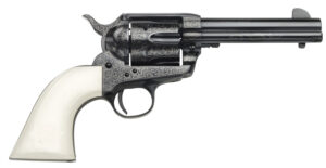 Taylors & Company 200059 1873 Cattleman Outlaw Legacy 357 Mag Caliber with 4.75" Barrel, 6rd Capacity Cylinder, Overall Blued Engraved Finish Steel & Ivory Synthetic Grip