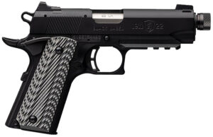 Browning 051821490 1911-22 Black Label Compact SR 22 LR 10+1 4.25" 3.50" Threaded Barrel, Matte Black Serrated Steel Slide & Polymer Frame w/Picatinny Rail & Beavertail, Black/Gray Textured G10 Grips