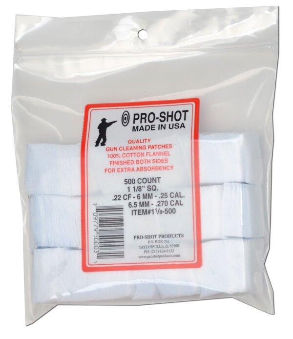 Pro-Shot 118500 Cleaning Patches  .22/ .270 Cal 1.125" Square Cotton Flannel 500 Pack
