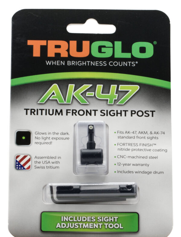 TruGlo TG231AK1 Tritium Rifle Front Sight Black-Green with White Outline for AK-47, AKM, AK-74
