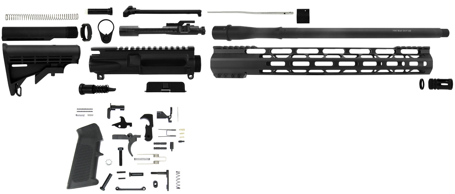 TacFire SSRK300LPK AR Build Kit Sports South Exclusive 300 Blackout AR-Platform Black Nitride 1/2"x28