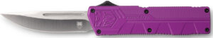 CobraTec Knives PURCTLWDNS Lightweight  3.25" OTF Drop Point Plain D2 Steel Blade/Purple Aluminum Handle Includes Pocket Clip