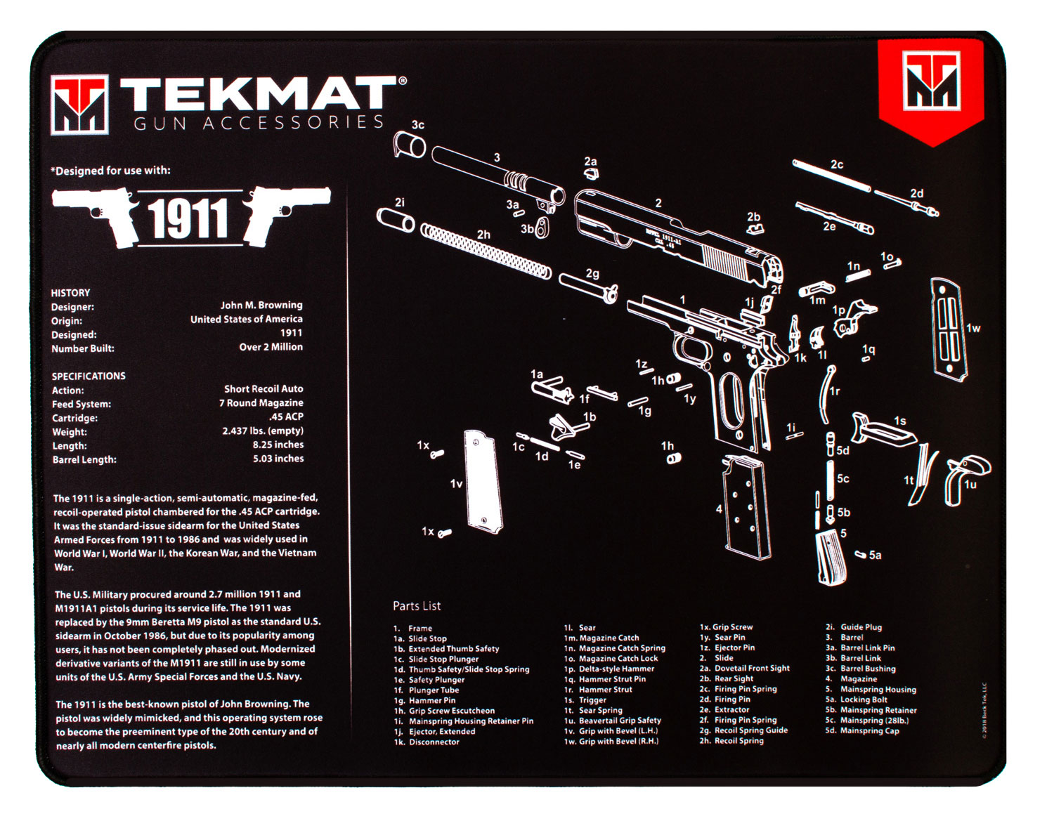 TekMat TEKR201911 Ultra 20 Cleaning Mat Black/White Rubber 15"x20" 1911 Parts Diagram
