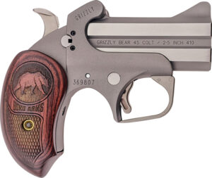 Bond Arms BAGR Grizzly  45 Colt (LC)/410 Gauge 2rd 3" Stainless Steel Double Barrel & Frame, Rebounding Hammer, Blade Front/Fixed Rear Sights, Rosewood Grips, Manual Safety
