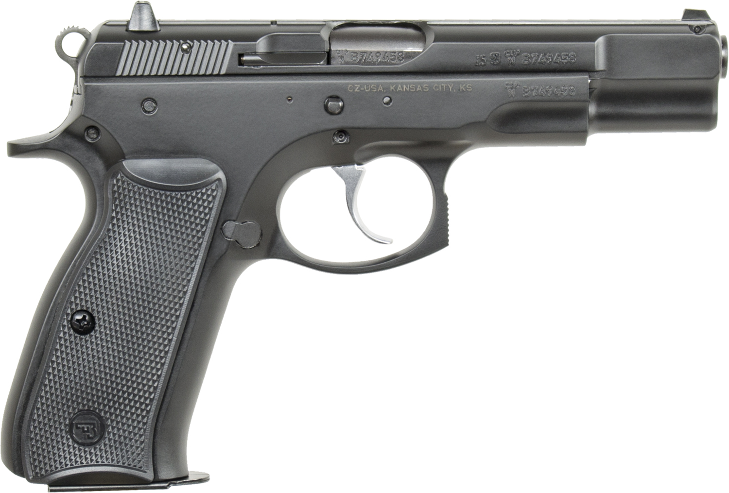 CZ-USA 91102 CZ 75 B 9mm Luger 16+1 4.60" Steel Barrel, Black Serrated Steel Slide, Black Polycoat Steel Frame w/Beavertail, Black Plastic Grip
