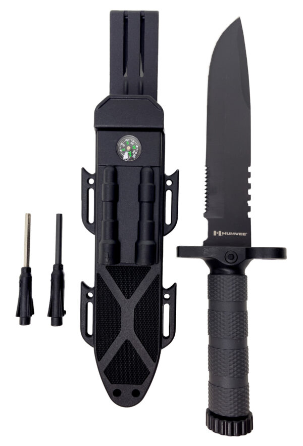Humvee Adventure Gear HMVKFXB02 Next-Gen Survival Knife  7.50" Fixed Sawback Plain Black Stainless Steel Blade Black Textured Rubber Handle Includes Sheath