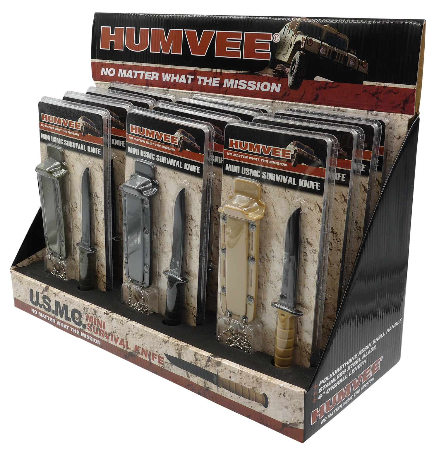 Humvee Adventure Gear HMVDBUSMC Humvee Combat Knife Display 3.5" USMC Combat Knife Display