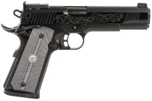 EAA GIRSAN 390098 MC1911 S Lux Full Size 45 ACP 8+,1 5" Black Steel Barrel, Black Chrome w/Engraving Serrated Slide, Black Chrome Engraved Steel Frame w/Beavertail, G10 Grips Ambidextrous