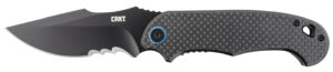 CRKT 7920K P.S.D. 3.63" Folding Recurve Veff Serrated Black EDP 4116 Stainless Steel Blade/ Black w/Blue Backspacer G10/Carbon Fiber Handle Includes Pocket Clip