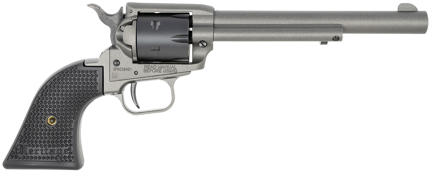 Heritage Mfg RR22C6 Rough Rider 22 LR 6 Shot. 6.50" Tungsten Gray Cerakote Steel Barrel & Frame, Black Satin Cylinder, Black Star Polymer Grip, Hammer/Thumb Safety, Exposed Hammer