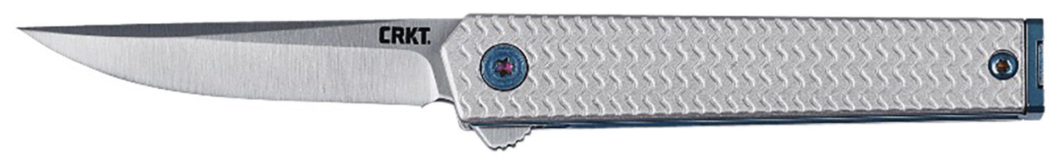 CRKT 7081 CEO Microflipper Micro 2.36" Flipper Drop Point Plain Satin 12C27 Sandvik Blade, Silver Textured w/Blue Liner & Accents Aluminum Handle, Includes Pocket Clip