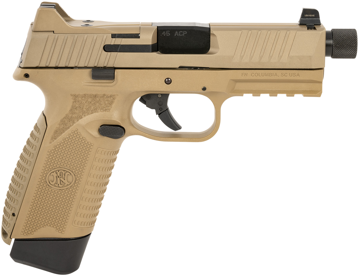 FN 66101386 545 Tactical 45 ACP 10+1 4.71" Black Target Crown/Threaded Steel Barrel, Flat Dark Earth PVD Optic Cut/Serrated Slide & Polymer Frame w/Picatinny Rail, Ambidextrous