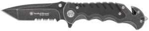 Smith & Wesson Knives SWBG10SCP Border Guard  3.50" Folding Part Serrated Stainless Steel Blade 4.80" Aluminum/G10 Handle Includes Pocket Clip