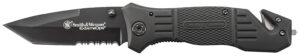 Smith & Wesson Knives SWFR2SCP Extreme Ops  3.30" Folding Tanto Part Serrated Stainless Steel Blade 4.70" Black Includes Pocket Clip
