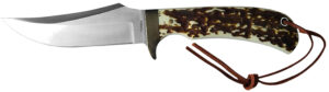 Uncle Henry old 1100035 Next Gen Staglon 4.25" Skinner Plain Satin Stainless Steel Blade 4.25" Staglon Handle Features Brass Finger Guard Includes Sheath