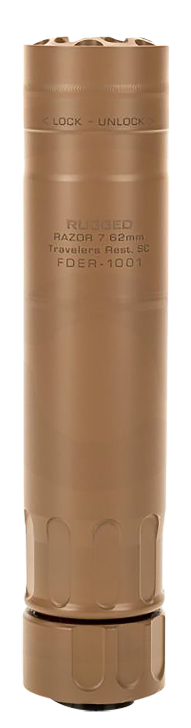 Rugged Suppressors RZRFDE762 Razor762 30 Cal (7.62mm), Rate Up To 300 RUM, 6.40" L FDE Cerakote Stainless Steel, 5/8"-24 tpi R3 Flash Hider Included