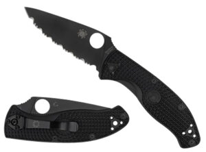 Spyderco C122PSBBK Tenacious Lightweight 3.39" Folding Part Serrated Black Oxide 8Cr13MoV SS Blade/Black Bi-Directional Texturing FRN Handle Includes Pocket Clip