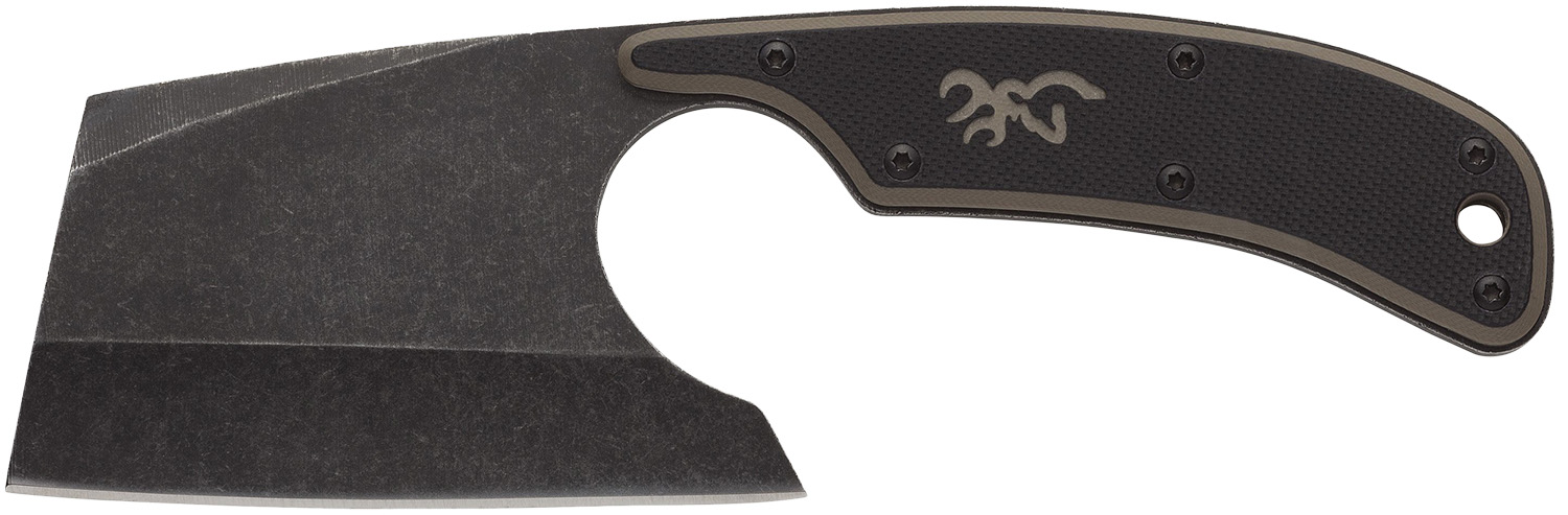 Browning 3220322 Cutoff Camp 2.50" Fixed Cleaver Plain Black Black Oxide Stonewashed 9Cr14MoV SS Blade, Black/Tan G10 Handle
