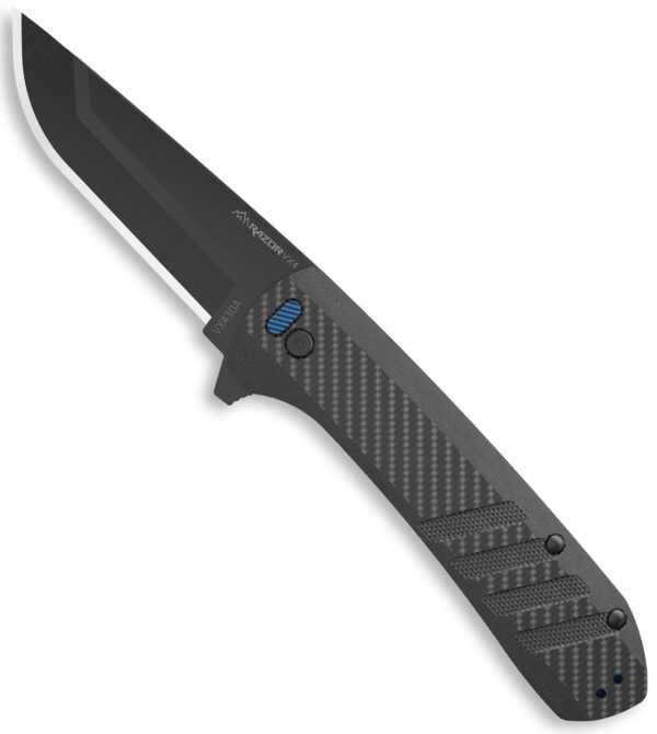 Outdoor Edge VX430A Razor VX4 EDC 3" Folding Drop Point Plain Black Oxide 420J2 SS Blade, Black Textured Carbon Fiber/G10 Handle