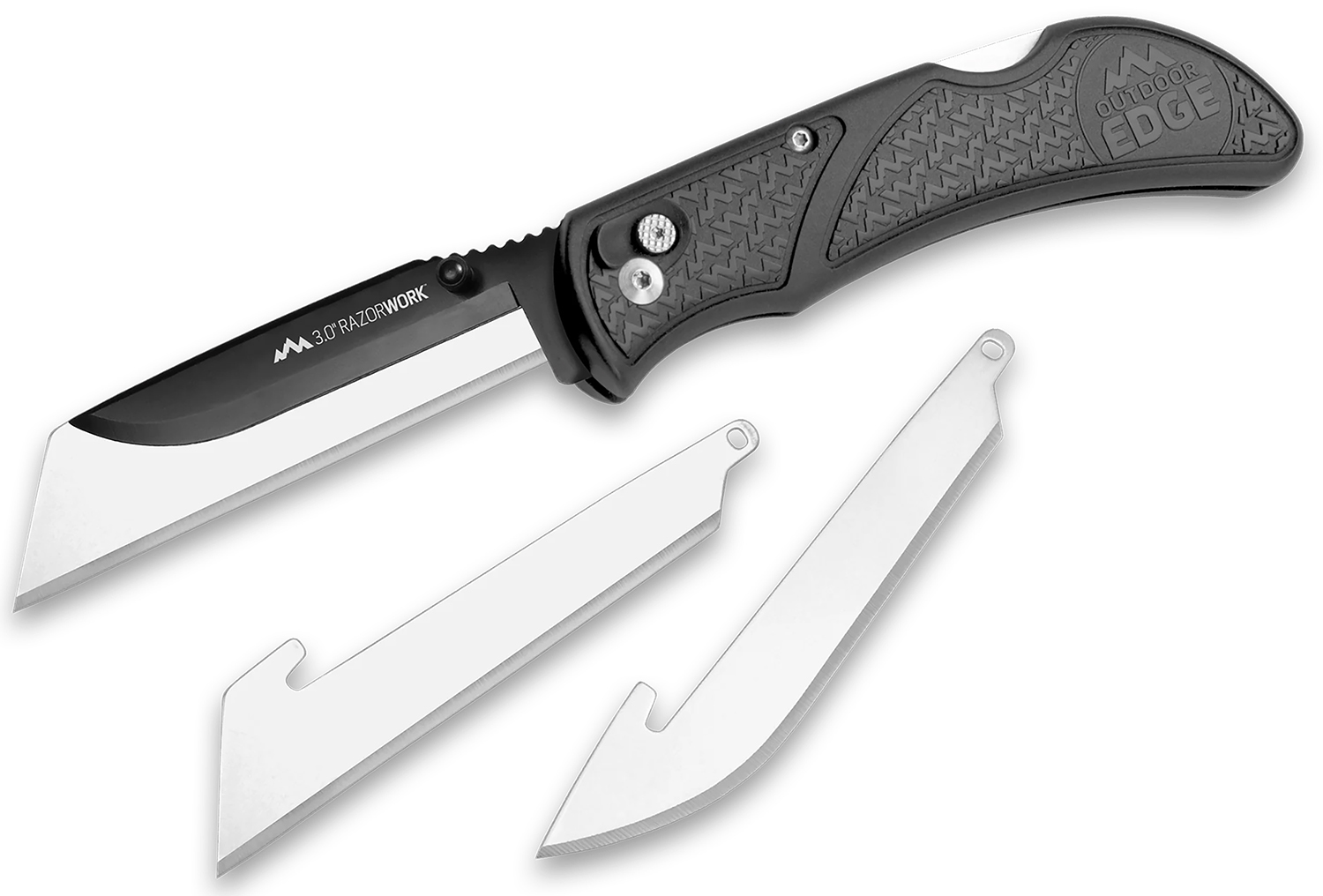 Outdoor Edge RW3060C RazorWork 3" Folding Drop Point/Utility Plain/Gut Hook Black Satin 420J2 SS Blade, Gray Nonslip Gray Grivory w/TPR Inserts Handle