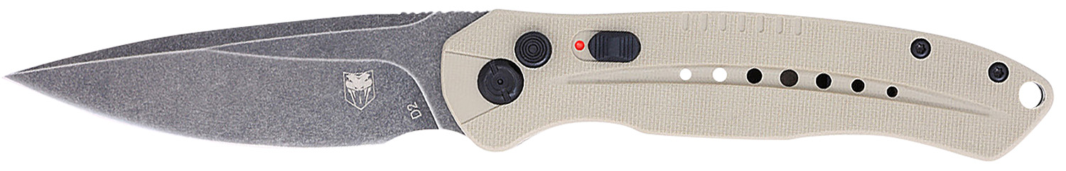 CobraTec Knives TANDIABLOAUTO Diablo 3.50" Folding Black Stonewashed D2 Steel Blade, 4.75" Tan Textured G10 Scales Handle