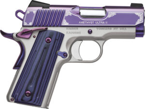 Kimber Mfg, Inc 3200319 Ultra II 9mm Luger 8+1 3" Stainless Match Grade Barrel, Engraved Purple Amethyst PVD Serrated Stainless Steel Slide, Satin Silver Aluminum Frame w/Beavertail, G10 Grip