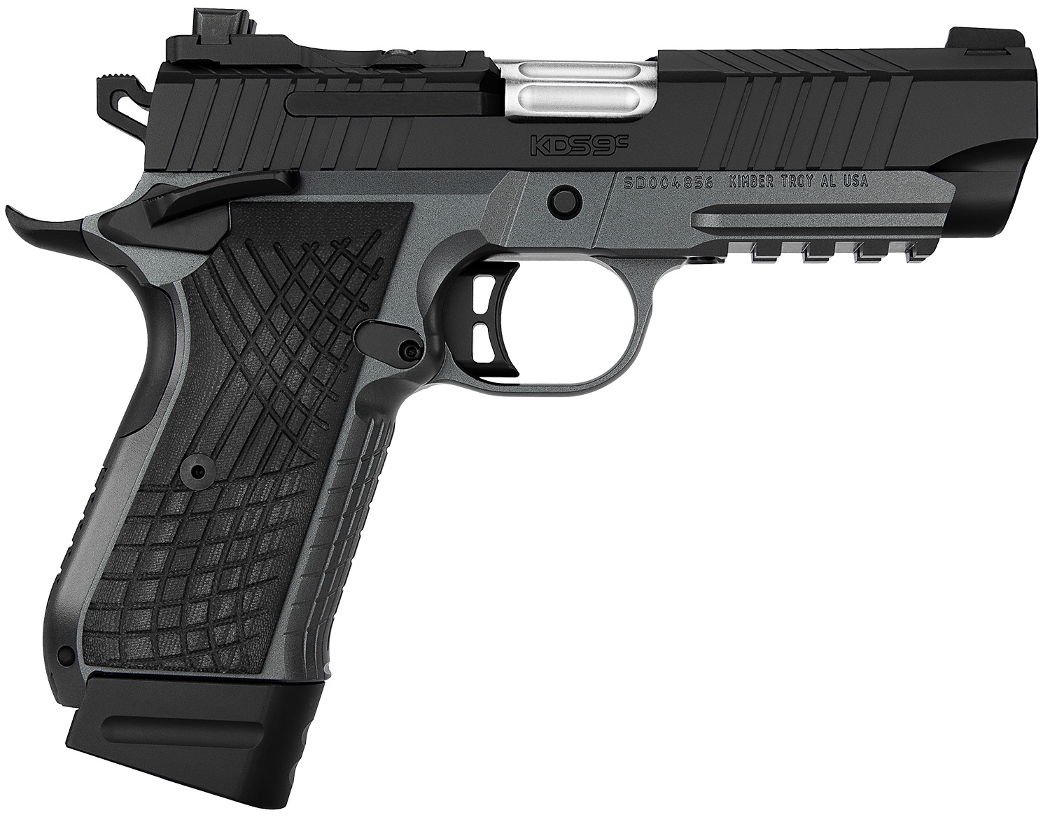Kimber Mfg.,inc 3100015 KDS9C 9mm 15+1 4.09" KimPro Gray/Black Front and Rear Serrations Stainless Steel Black Crosshatch cut G-10 Grip