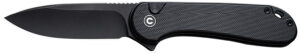 Civivi Knives C18062P-1 Elementum II  EDC 2.96" Folding Drop Point Plain Black Stonewashed Nitro-V Steel Blade, Black Textured G10 Handle