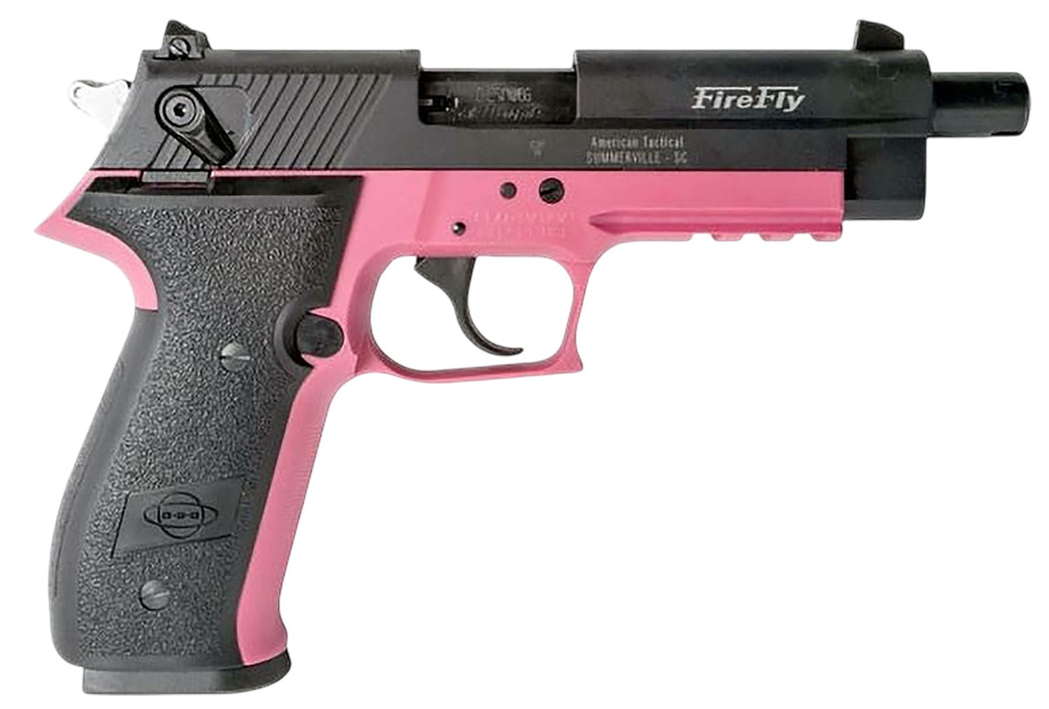 GSG GERG2213TFFPA FireFly 22 LR 13+1 4.90" Black Threaded Barrel, Aluminum Serrated Slide, Pink Aluminum Frame w/Picatinny Rail, Textured Grip