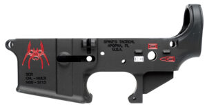 Spikes STLS019CFA Spider Stripped Lower Receiver Multi-Caliber 7075-T6 Aluminum Black Anodized with Color Fill for AR-15