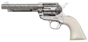 Taylors & Company 200060 1873 Cattle Brand 357 Mag Caliber with 5.50" Barrel, 6rd Capacity Cylinder, Overall Nickel-Plated Engraved Finish Steel & Ivory Synthetic Grip