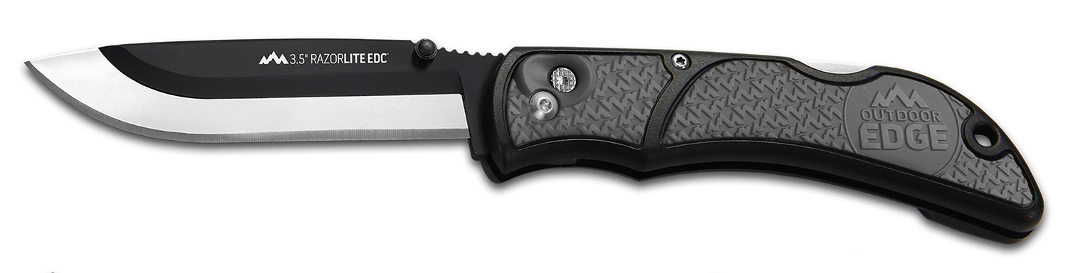 Outdoor Edge RLY50C RazorLite 3.50" Folding Drop Point Tanto Plain 420J2 SS Blade Black/Gray Polymer Handle