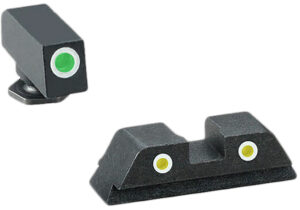 AmeriGlo GL115 Classic Tritium Sight Set for Glock Green Tritium White Outline Front Sight-Yellow Tritium White Outline Rear Sight