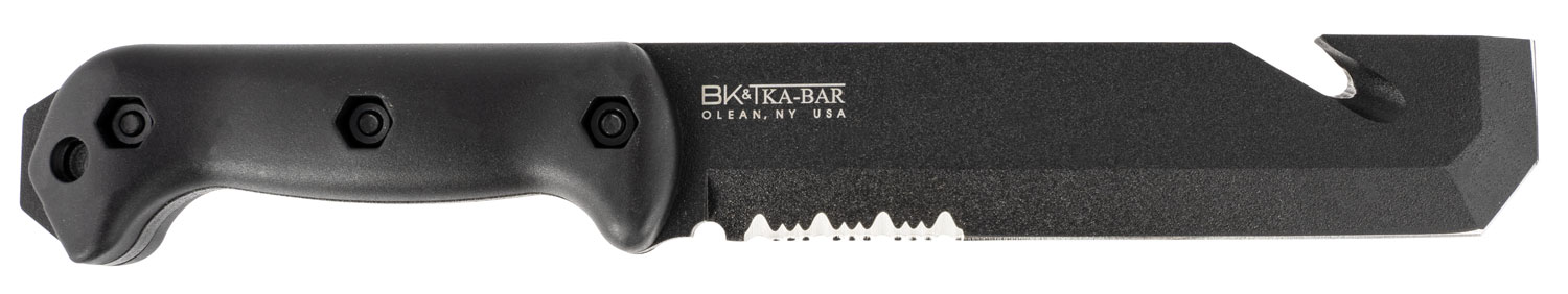 Ka-Bar BK3 Becker Tac Tool 7" Fixed Chisel w/Wire Cutter Part Serrated Black 1095 Cro-Van Blade, Black Ultramid Handle, Includes Sheath