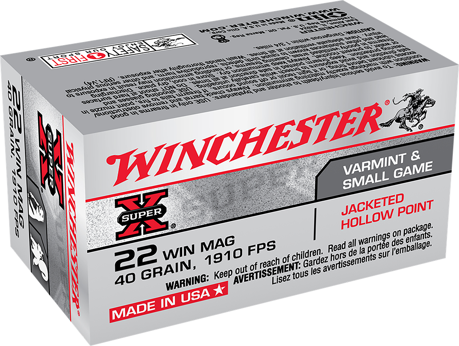 Winchester Ammo X22MH Super X 22WMR 40gr Jacketed Hollow Point 50 Per Box/40 Case