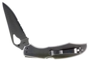 Spyderco BY03PS2 Byrd Cara Cara 2 3.75" Folding Drop Point, Part Serrated 8Cr13MoV SS Blade, Stainless Steel Handle, Includes Pocket Clip