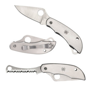 Spyderco C176P&S Clipitool  Silver Stainless Steel Folding 8Cr13MoV SS 4.57"/4.59" Long Part Serrated Blade Stainless Steel Handle Features Screwdriver/Opener