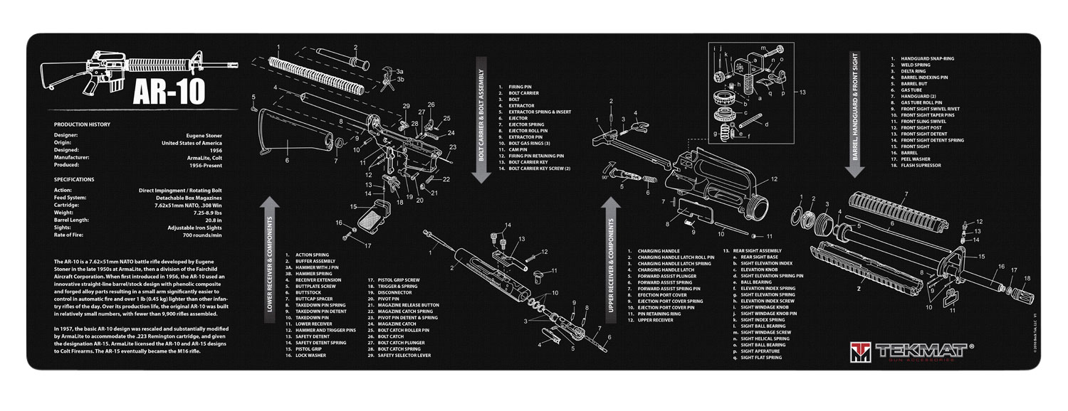 TekMat TEKR36AR10 AR-10 Cleaning Mat Black/White Rubber 12"x36" AR-10 Parts Diagram