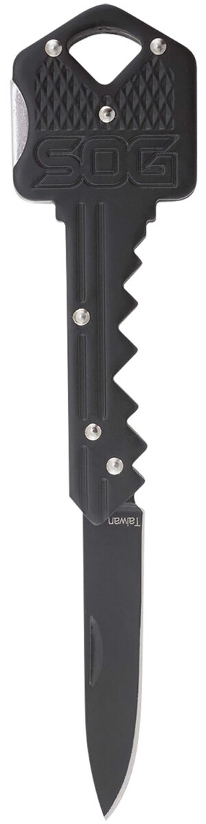 S.O.G SOGKEY101 Key 1.50" Folding Plain Drop Point Black Hardcased 5Cr13MoV SS Blade/Black Stainless Steel Handle