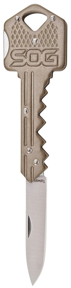 S.O.G SOG-KEY102-C Key 1.50" Folding Plain Drop Point Satin 5Cr13MoV SS Blade/ Brass Stainless Steel Handle