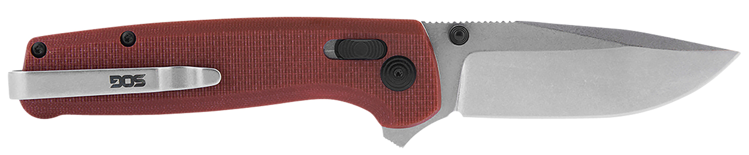 S.O.G SOGTM1023BX Terminus XR 2.95" Folding Clip Point Plain Stonewashed D2 Steel Blade Crimson Textured G10 Handle Features Box Packaging Includes Pocket Clip