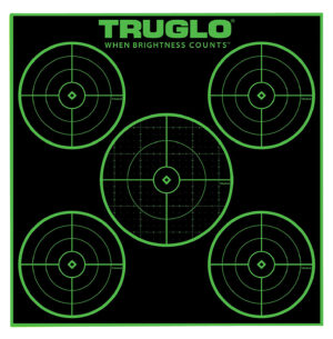 TruGlo TG11A25 Tru-See 5-Bull Target Self-Adhesive Heavy Paper Black/Green 12"x12" 5-Bullseye 25 Pack