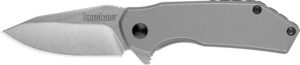 Kershaw 1375 Valve EDC 2.25" Folding Drop Point Plain Stonewashed 4Cr14 Blade, Bead Blasted Stainless Steel Handle