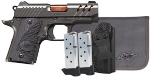 Kimber Mfg, Inc 3300254 Micro 9 Bundle 7+1 3.15" Rose Copper TiN Match Grade Barrel, KimPro II Gray Lightening Cut/Serrated Stainless Steel Slide, Kimpro II Gray Aluminum Frame, Black G10 Grip