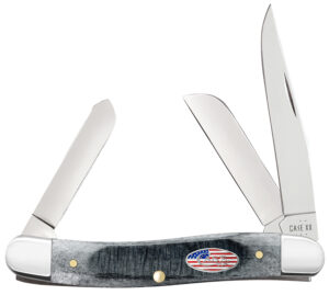 Case 53061 Stockman Stars & Stripes Medium 2.57"/1.88"/1.71" Folding Clip Point/Pen/Sheepsfoot Plain Mirror Polished Tru-Sharp SS Blade, Sawcut Jig Gray Bone Handle, American Flag Shield
