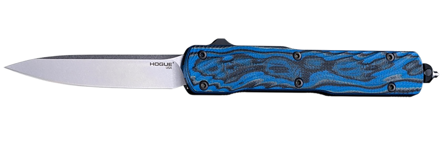 Hogue 34873 Counterstrike 3.35" OTF Drop Point Plain Stone Tumbled CPM 20V SS Blade, G-Mascus Blue Aluminum/G10 Handle