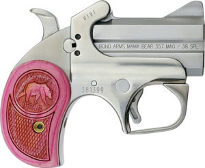 Bond Arms BAMB Mama Bear  357 Mag/38 Special 2rd 2.50" Stainless Steel Double Barrel & Frame, Auto Extractors & Rebounding Hammer, Blade Front/Fixed Rear Sights, Pink Wood Grip, Manual Safety