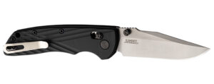 Hogue 24379 Deka  3.25" Folding Clip Point Plain Stone Tumbled CPM MagnaCut Steel Blade, Black Textured GRN Handle