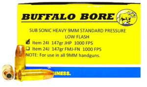 Buffalo Bore Ammunition 24I20 Subsonic Strictly Business 9mmLuger Subsonic 147gr Jacketed Hollow Point 20 Per Box/12 Case