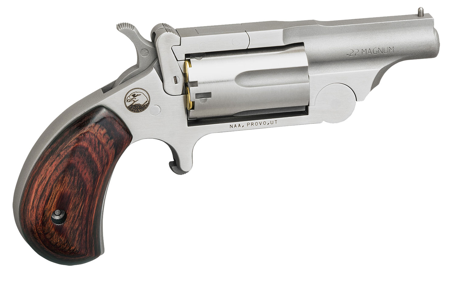 North American Arms 22MR Ranger II 22 WMR 5 Shot 1.63" Satin Stainless Steel Barrel & Frame, Stainless Cylinder, Rosewood Birdshead Grip, Exposed Hammer